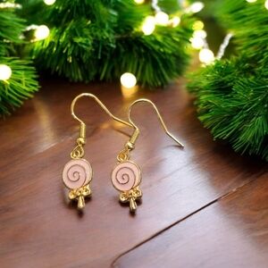Pink Gold Plated Lollipop Holiday Festive Dangle Earrings